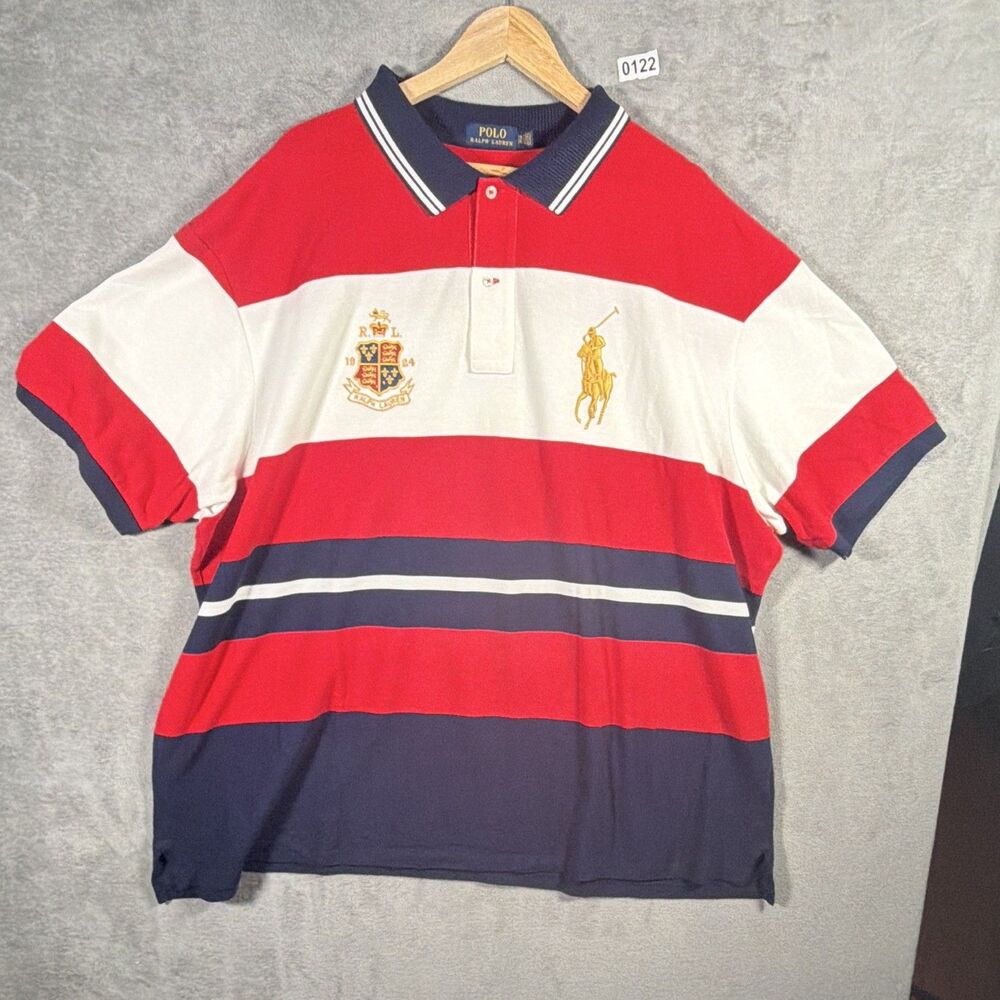 Polo Ralph Lauren Red/White/Blue Striped Logo Polo Shirt 3XL Big & Tall